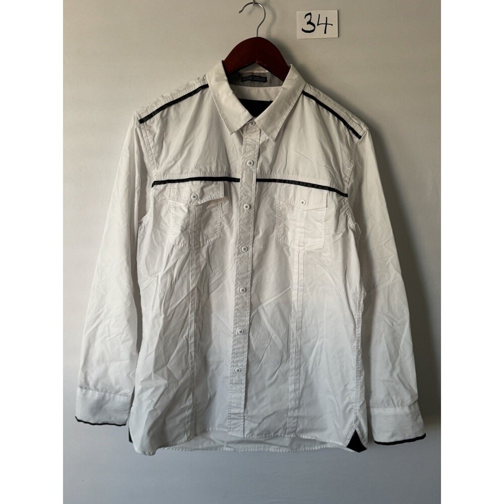 Franky Max Western Style Button Up Shirt Mens L White Black Trim Long Sleeve